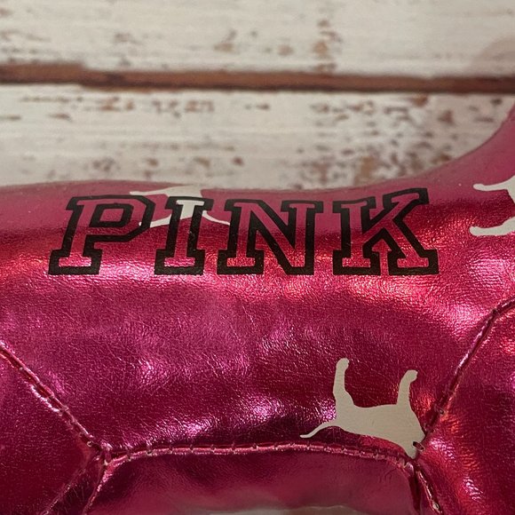 Victoria's Secret PINK Iconic Dog Print Metallic Shiny Pink Stuffed Mini Dog - Picture 3 of 5